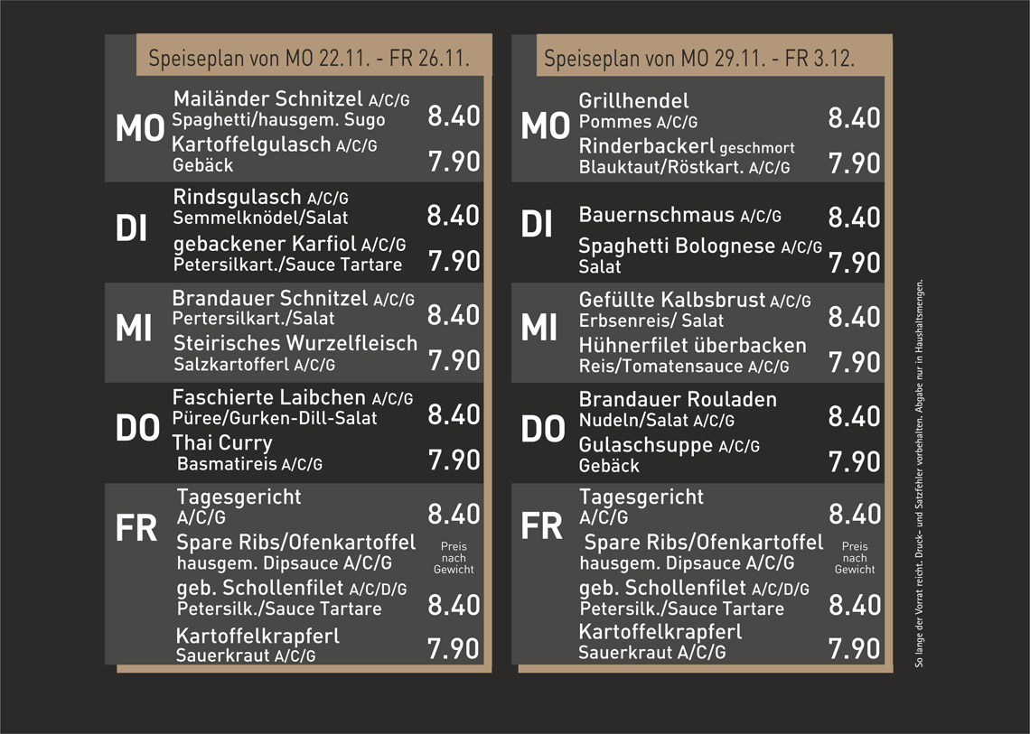 Speiseplan Metzgerei Brandauer