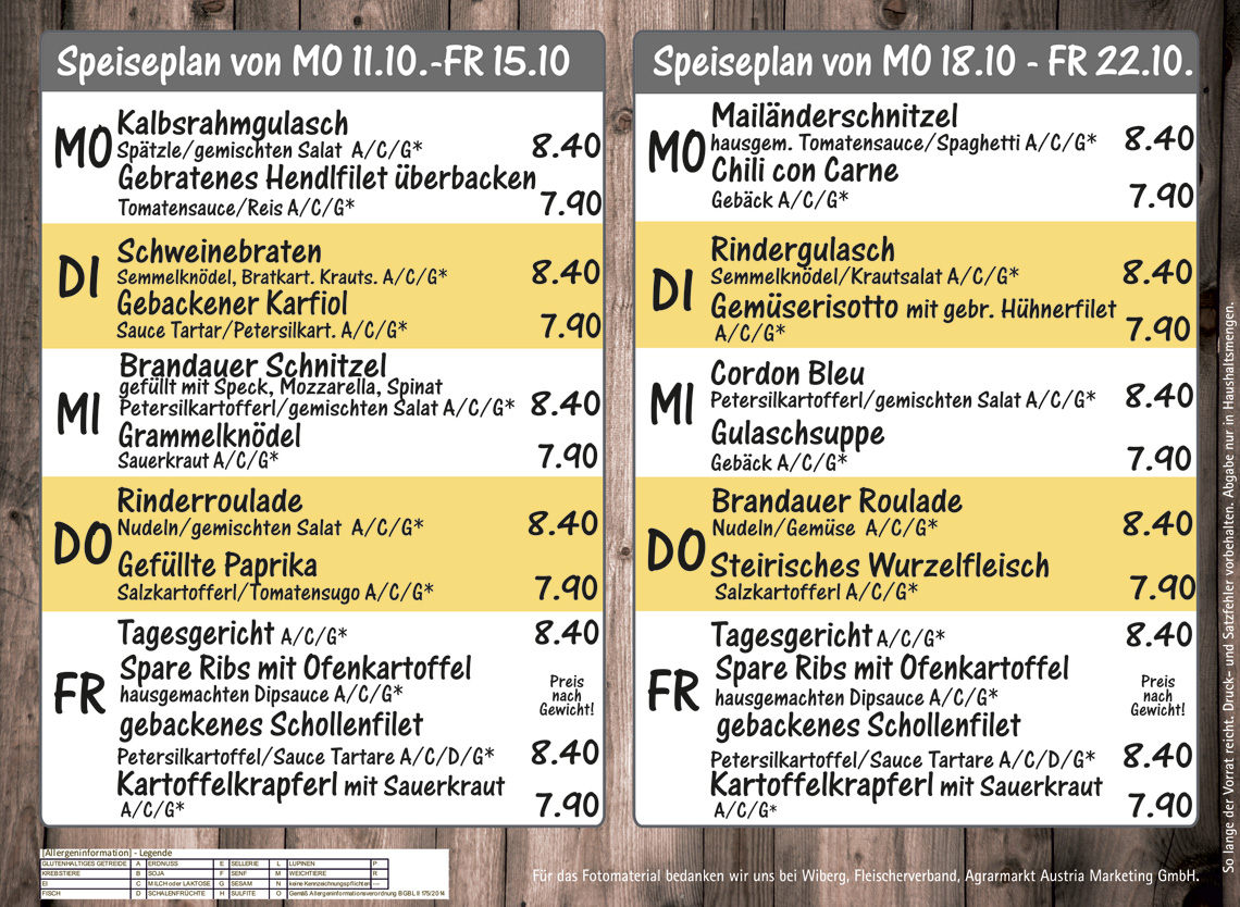 Speiseplan Metzgerei Brandauer