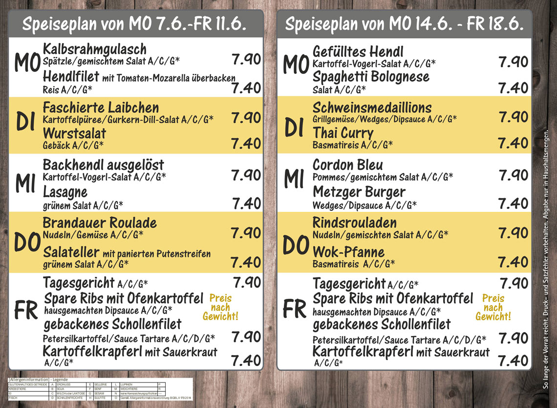 Speiseplan Metzgerei Brandauer