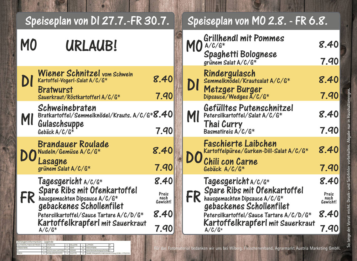 Speiseplan Metzgerei Brandauer