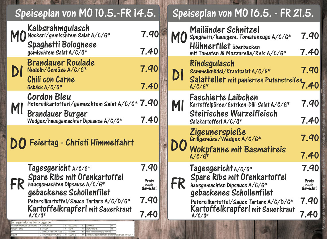 Speiseplan Metzgerei Brandauer