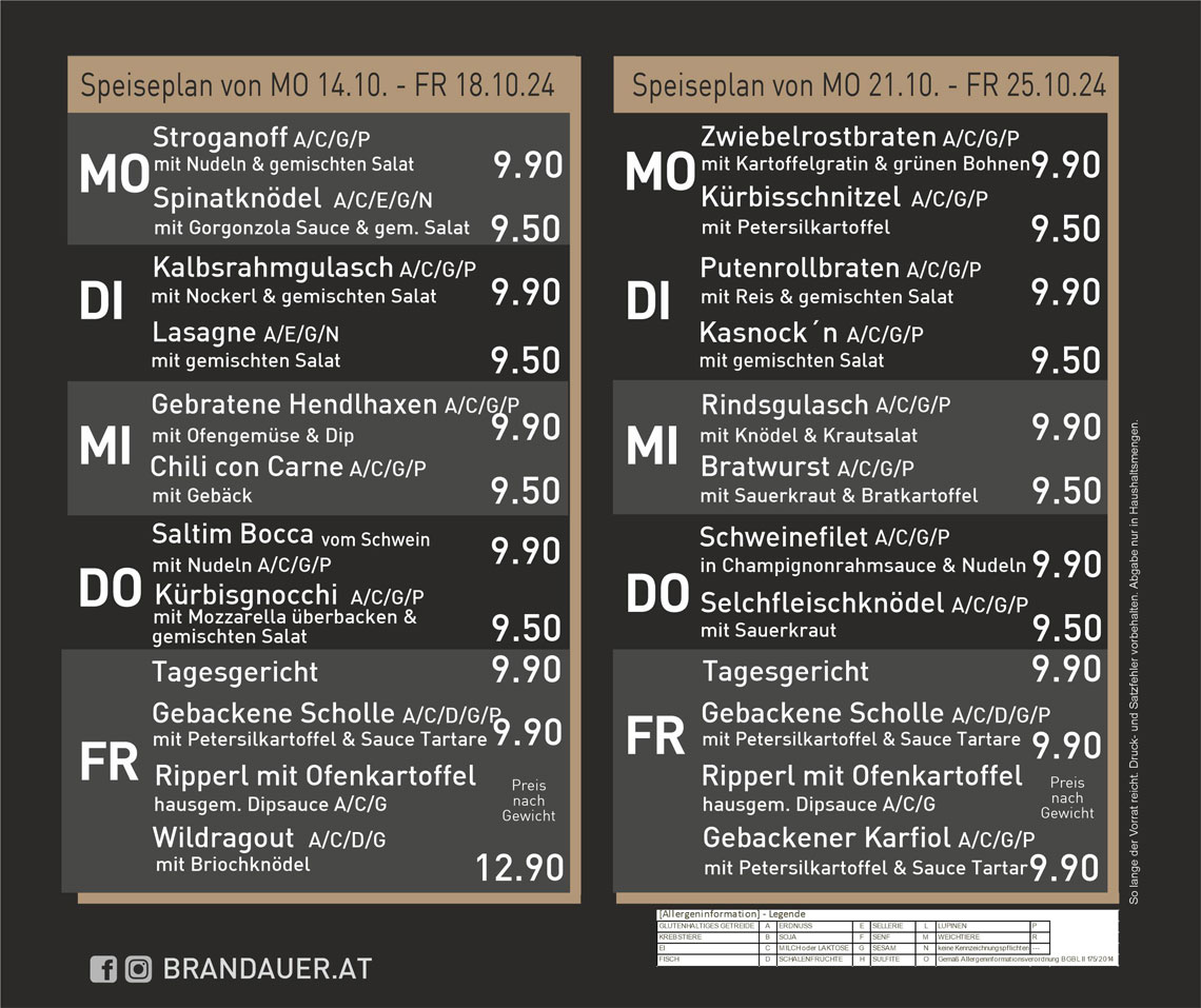 Speiseplan Metzgerei Brandauer