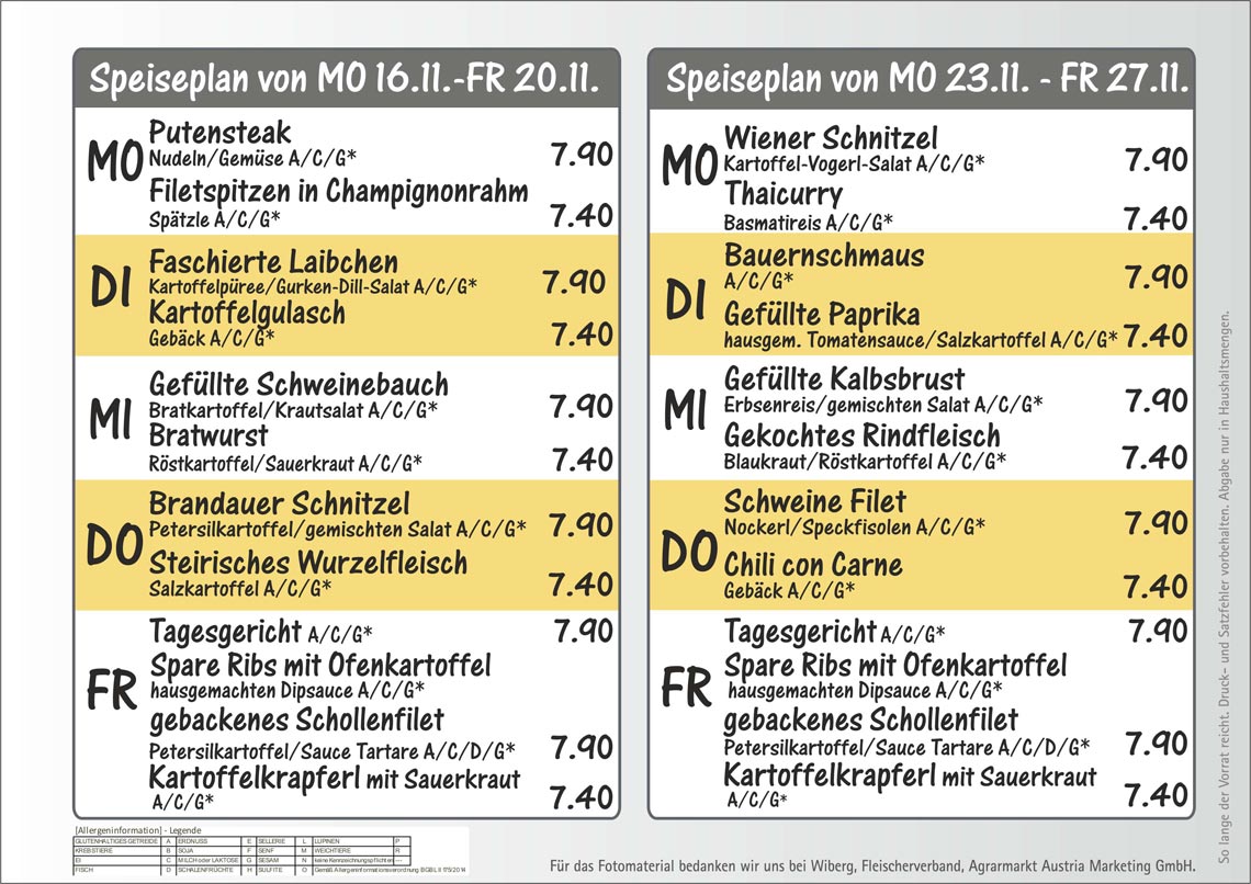 Speiseplan Metzgerei Brandauer