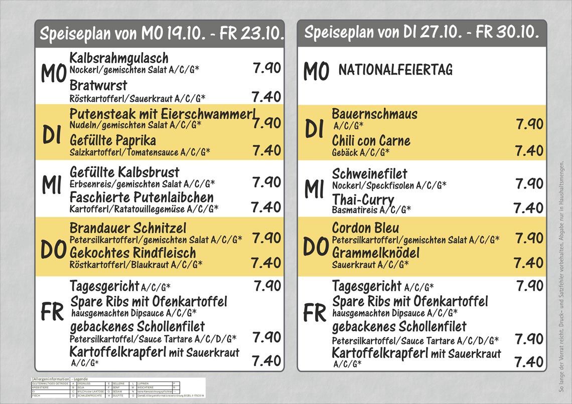 Speiseplan Metzgerei Brandauer