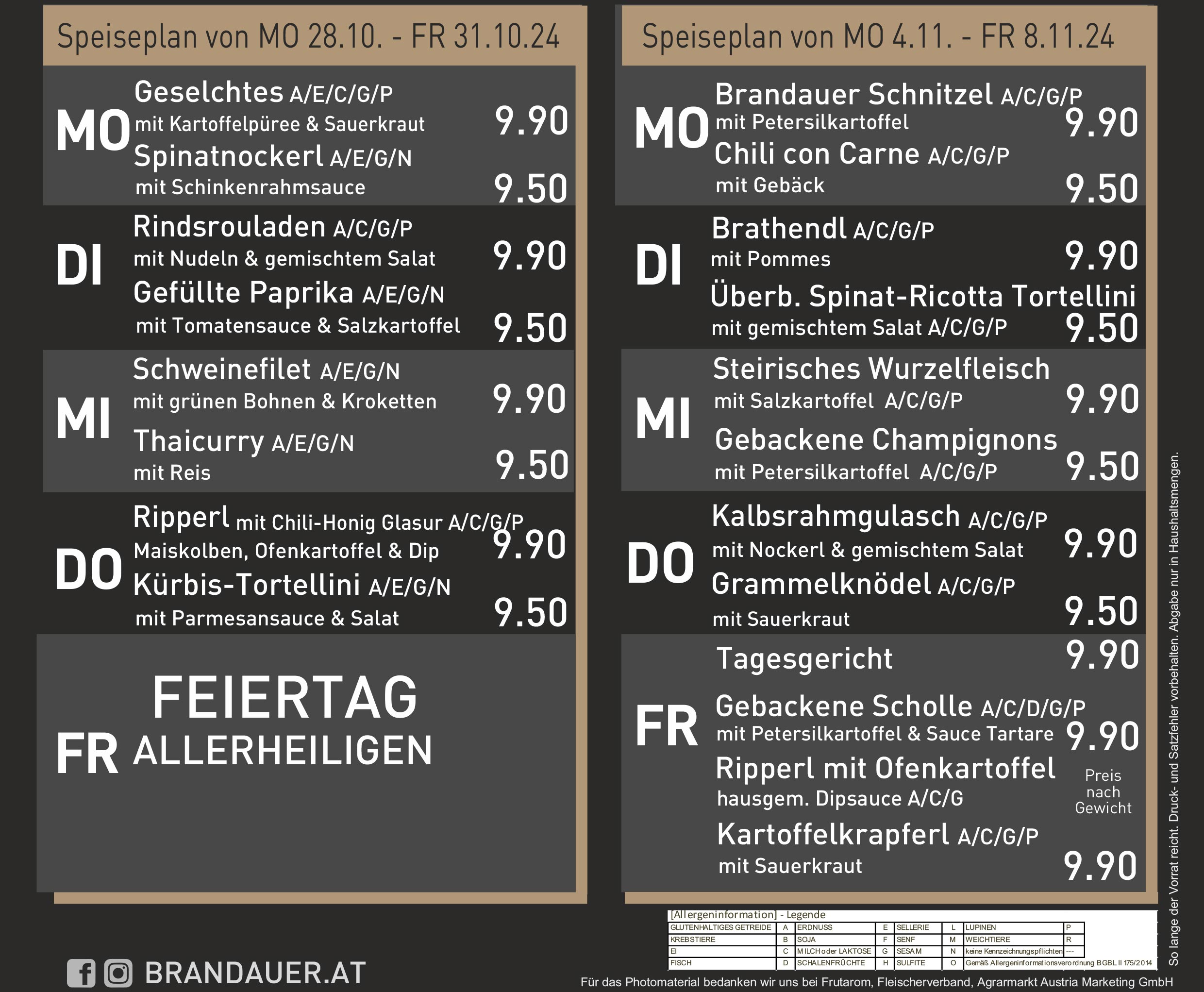 Speiseplan Metzgerei Brandauer